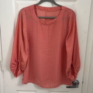 Closet BOGO: Orange/White Half Circle Pattern Sheer Blouse L